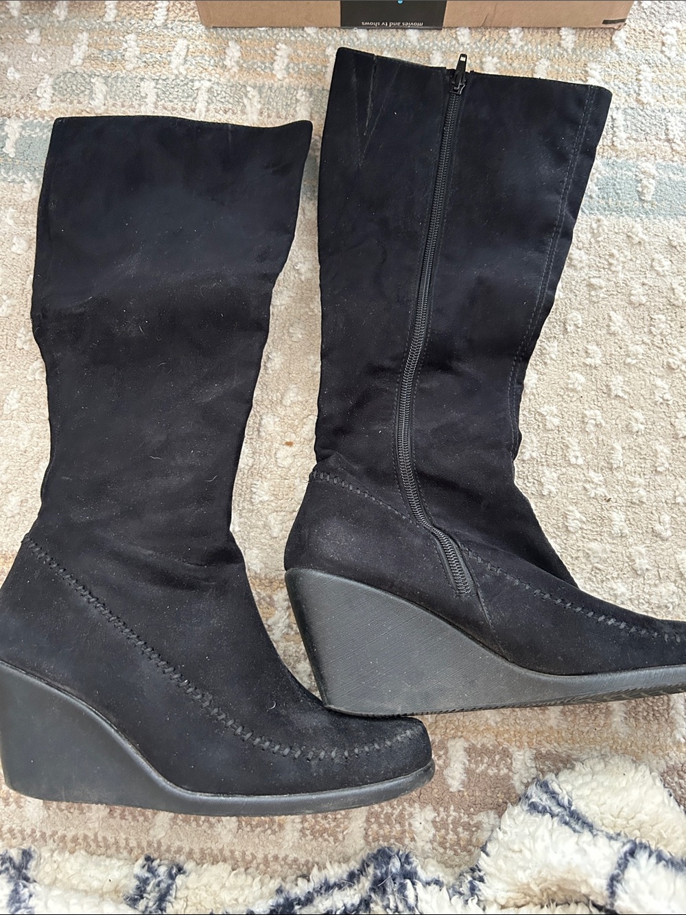 AEROSOLES Black Suede Wedge Knee-High Boots